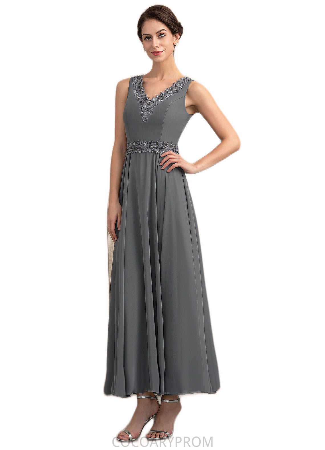 Julianna A-Line V-neck Ankle-Length Chiffon Mother of the Bride Dress With Beading Sequins DA8126P0014740