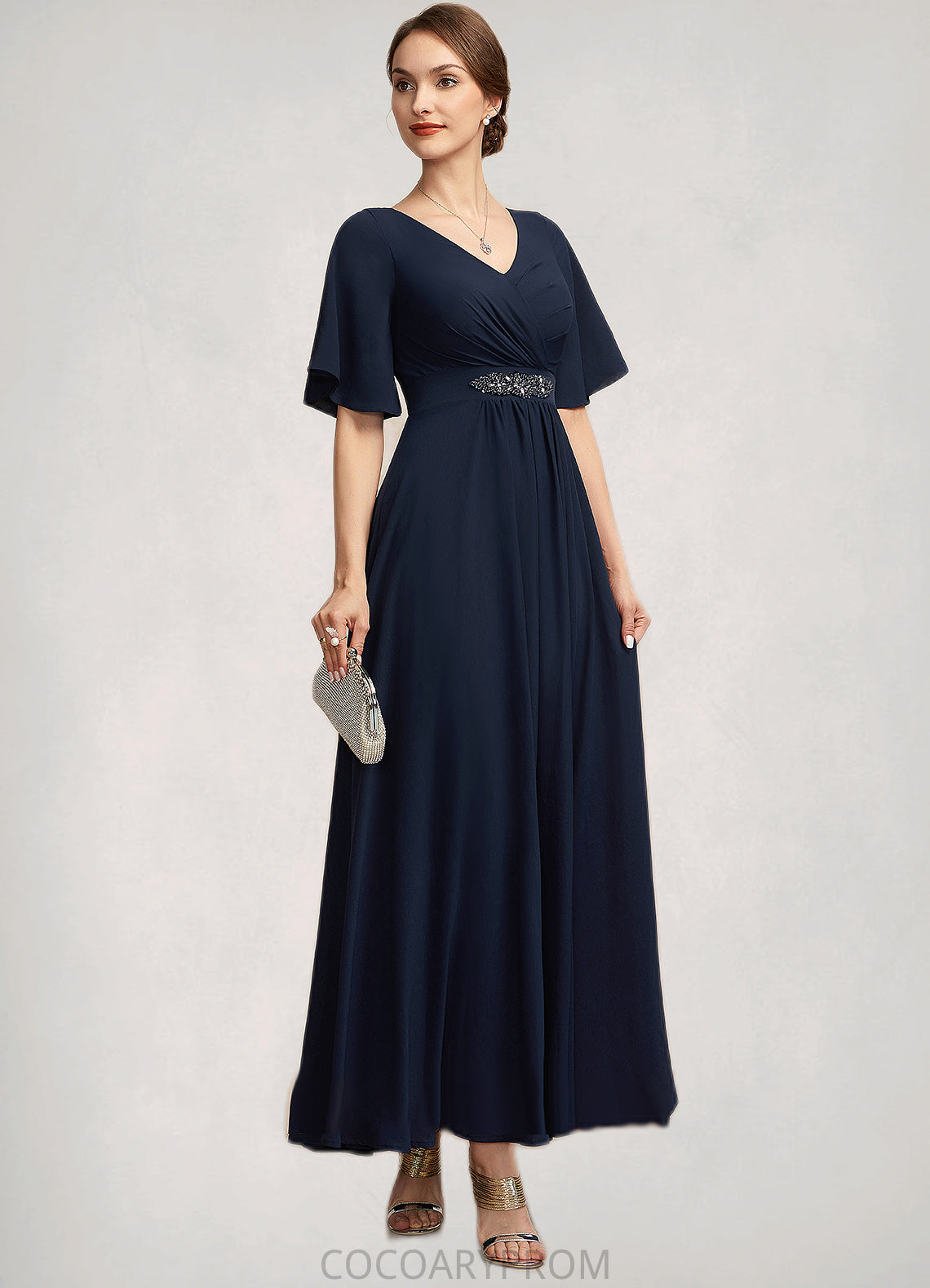 Sonia A-Line V-neck Ankle-Length Mother of the Bride Dress With Ruffle DA8126P0014742