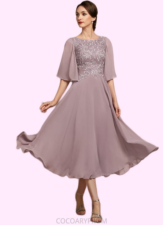 Jocelyn A-Line Scoop Neck Tea-Length Chiffon Lace Mother of the Bride Dress DA8126P0014743