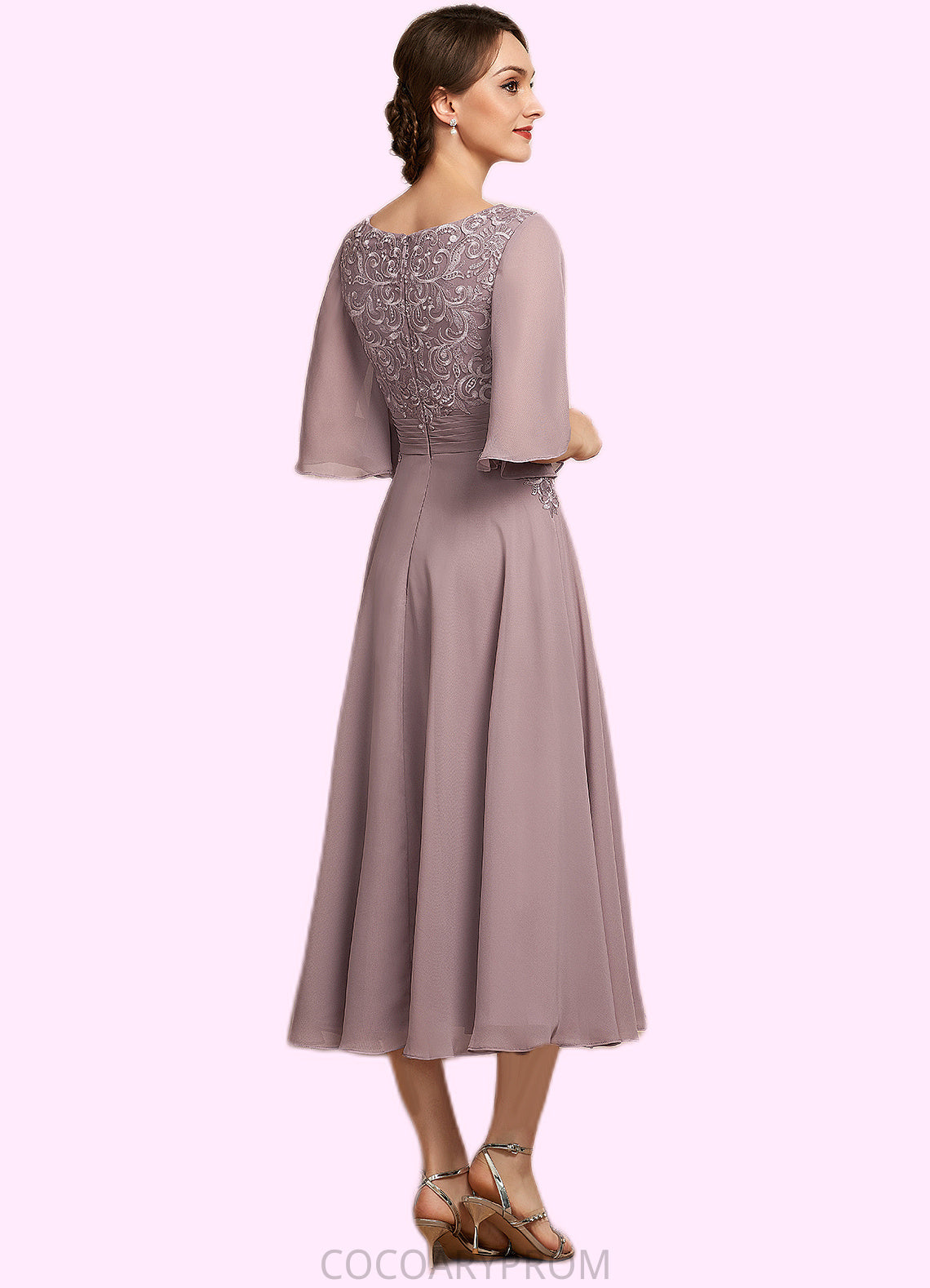 Jocelyn A-Line Scoop Neck Tea-Length Chiffon Lace Mother of the Bride Dress DA8126P0014743