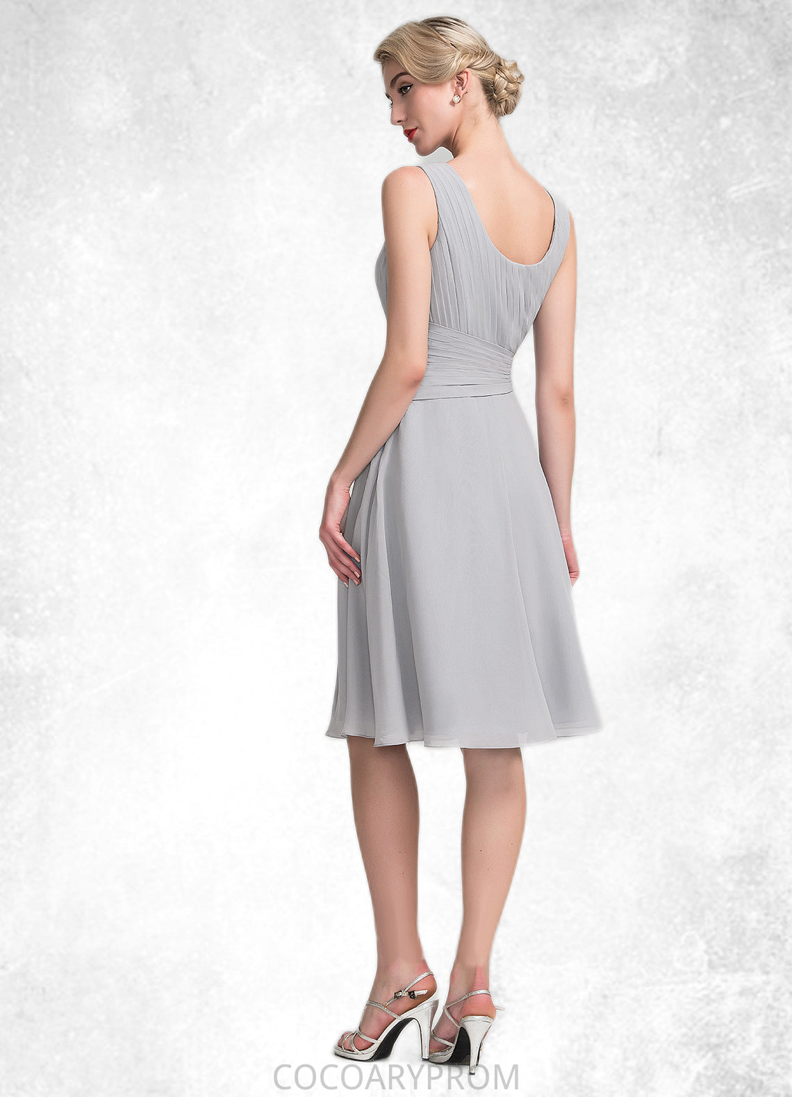 Madelyn A-Line Scoop Neck Knee-Length Chiffon Mother of the Bride Dress With Beading Cascading Ruffles DA8126P0014751