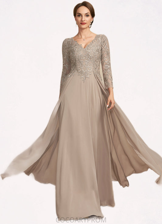 Patsy A-Line V-neck Floor-Length Chiffon Lace Mother of the Bride Dress DA8126P0014754