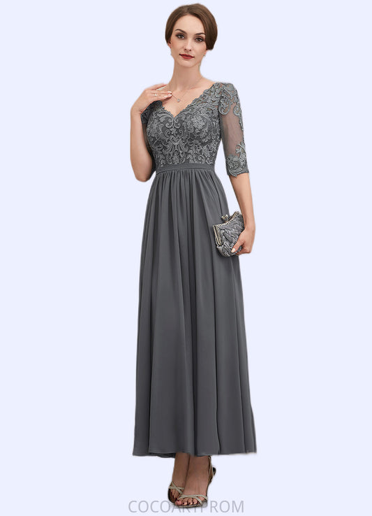 Hadassah A-line V-Neck Ankle-Length Chiffon Lace Mother of the Bride Dress DA8126P0014760