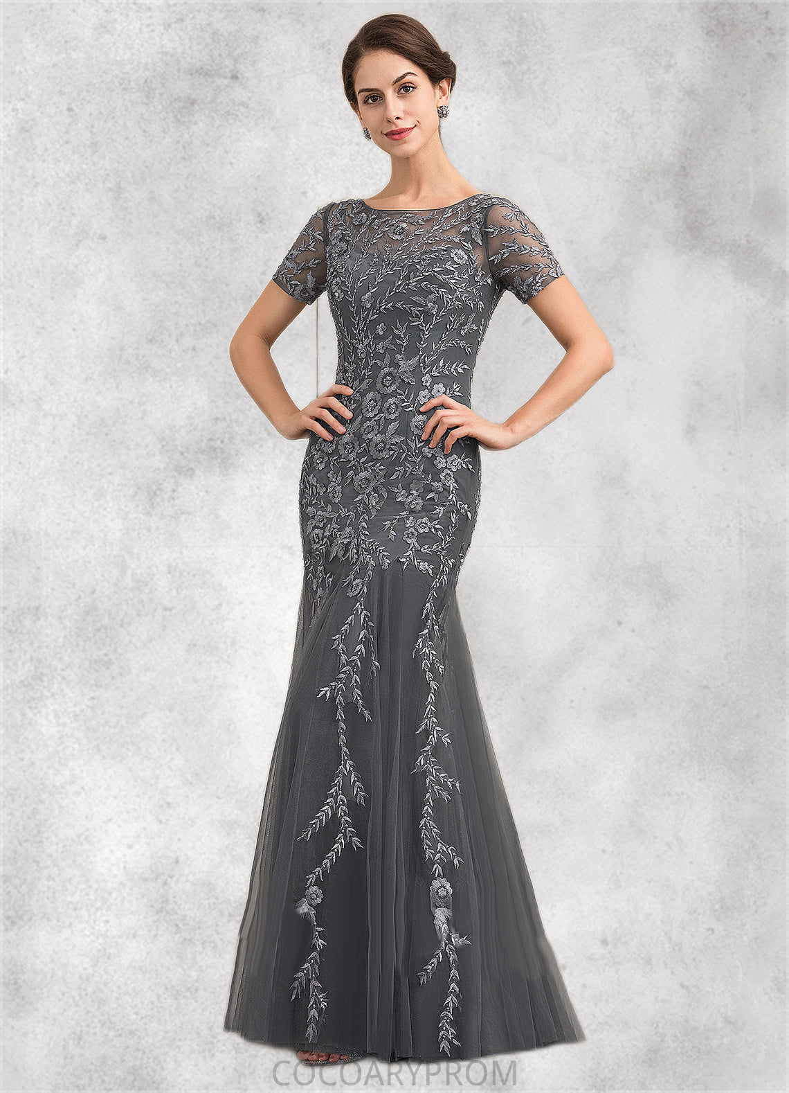 Sandy Trumpet/Mermaid Scoop Neck Floor-Length Tulle Lace Mother of the Bride Dress With Beading Sequins DA8126P0014767