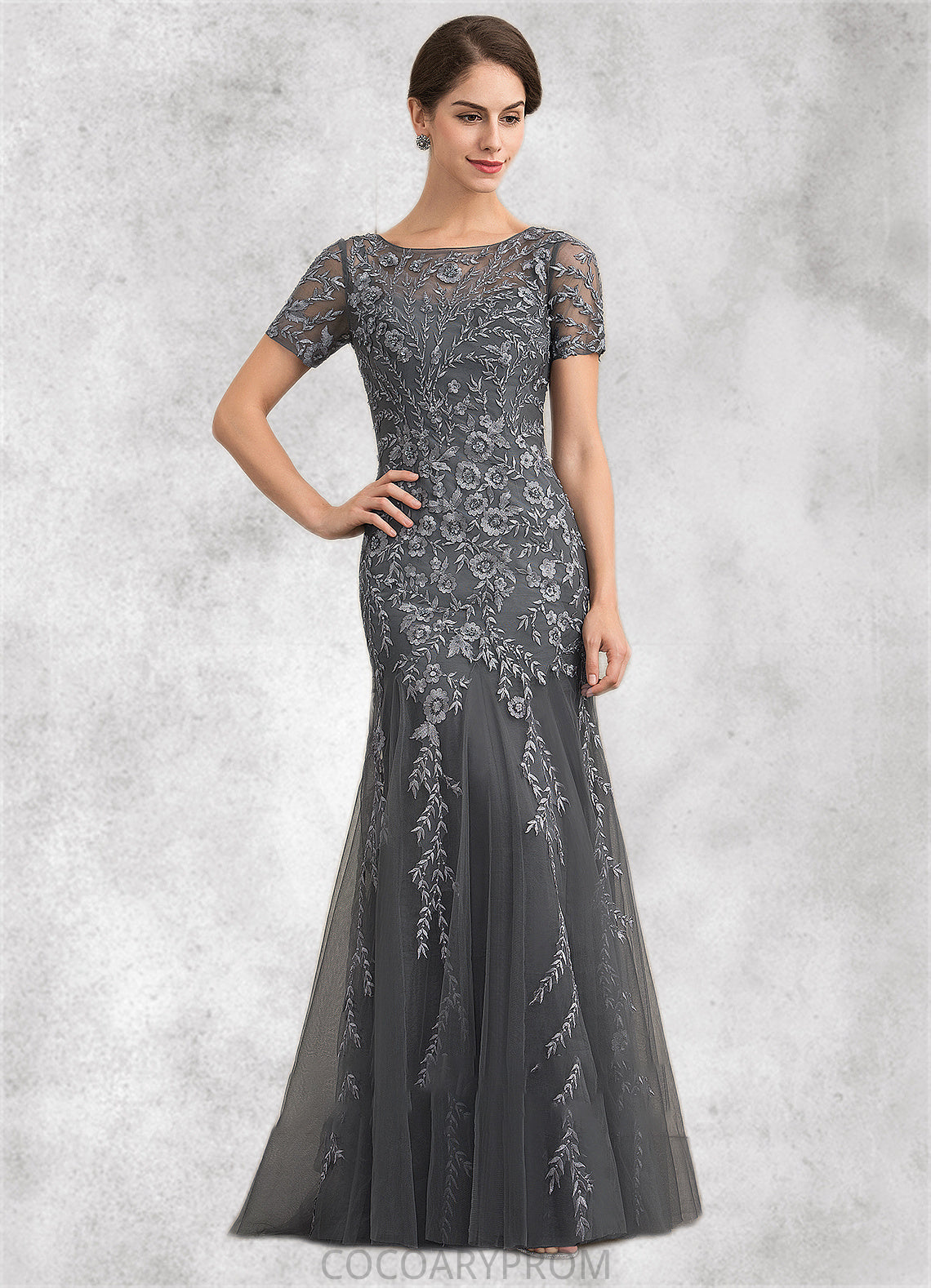 Sandy Trumpet/Mermaid Scoop Neck Floor-Length Tulle Lace Mother of the Bride Dress With Beading Sequins DA8126P0014767