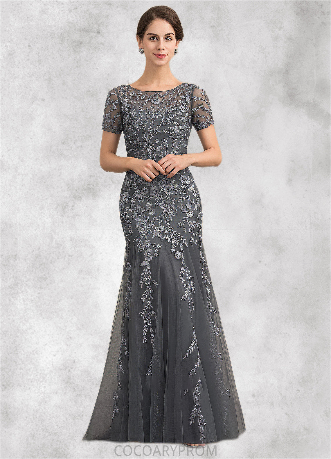 Sandy Trumpet/Mermaid Scoop Neck Floor-Length Tulle Lace Mother of the Bride Dress With Beading Sequins DA8126P0014767