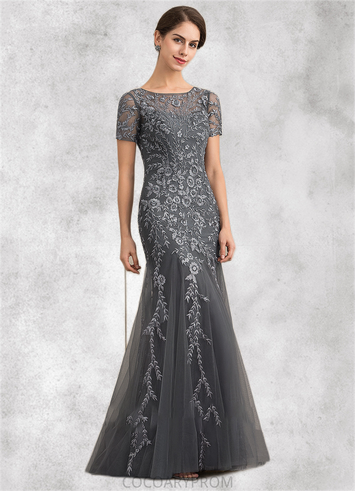 Sandy Trumpet/Mermaid Scoop Neck Floor-Length Tulle Lace Mother of the Bride Dress With Beading Sequins DA8126P0014767