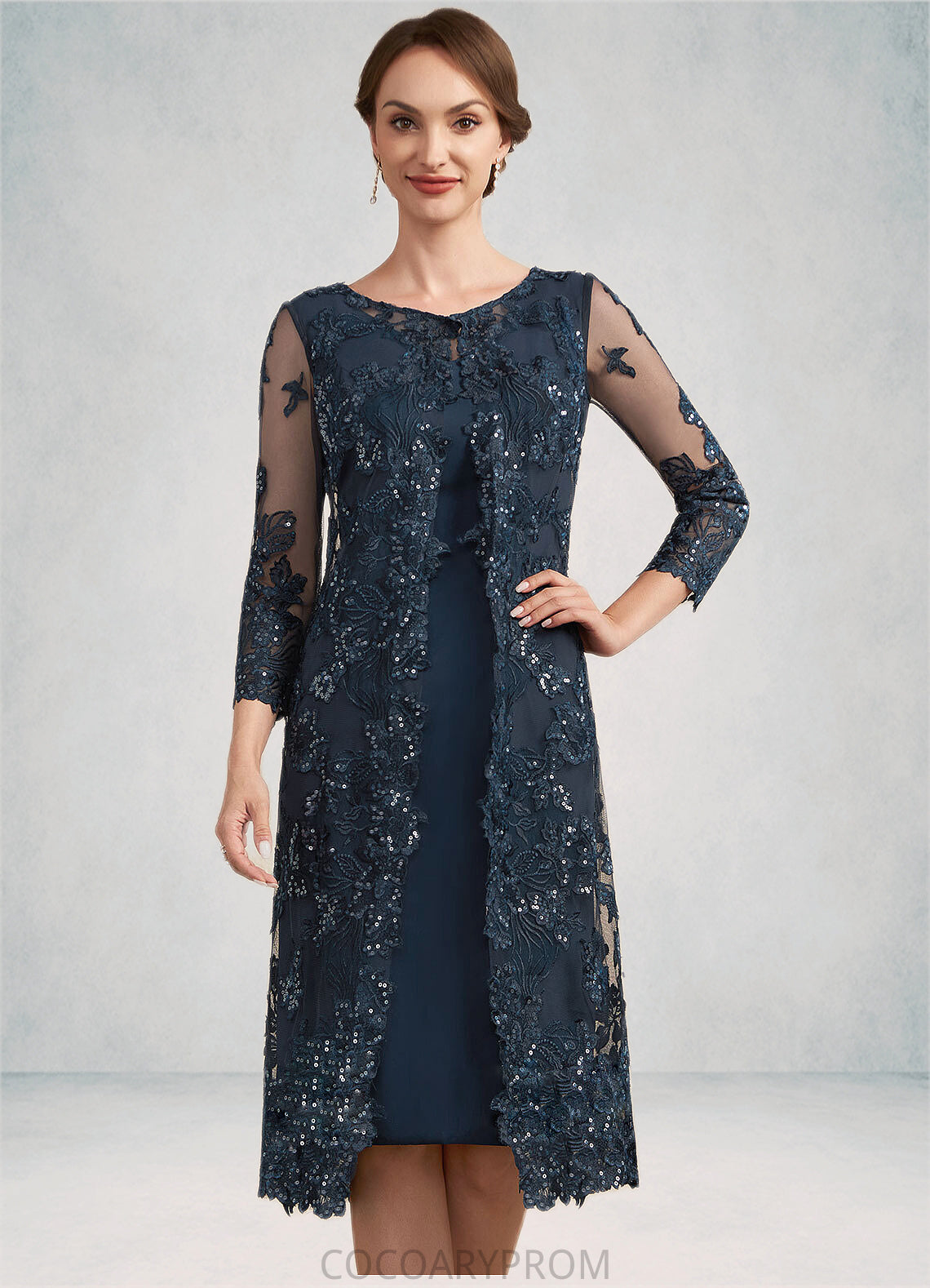 Kathryn Sheath/Column Scoop Neck Knee-Length Chiffon Lace Mother of the Bride Dress With Sequins DA8126P0014771