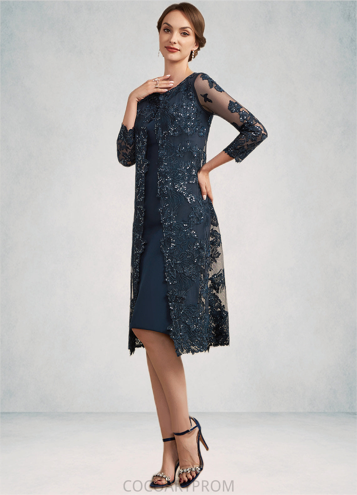 Kathryn Sheath/Column Scoop Neck Knee-Length Chiffon Lace Mother of the Bride Dress With Sequins DA8126P0014771