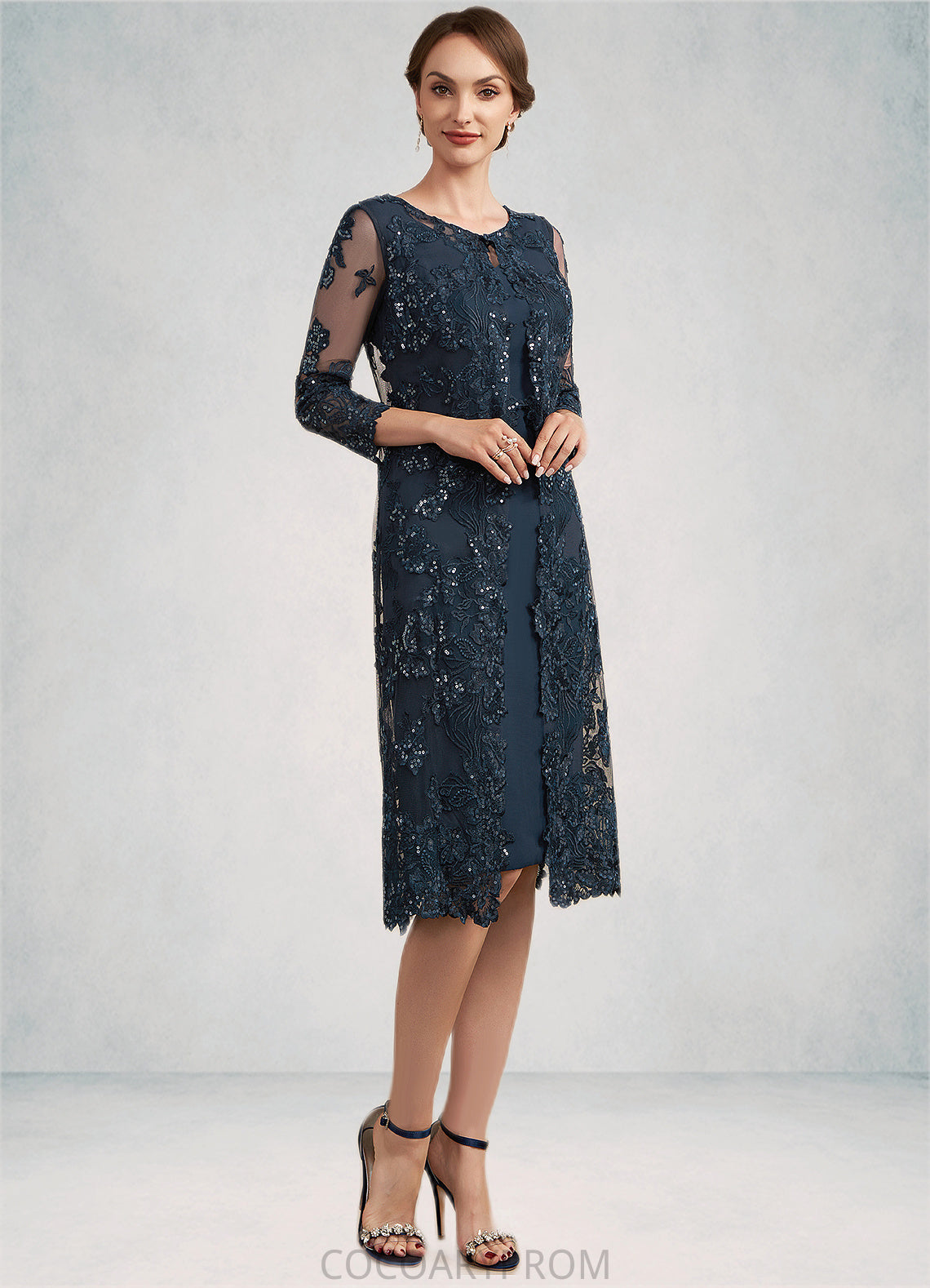 Kathryn Sheath/Column Scoop Neck Knee-Length Chiffon Lace Mother of the Bride Dress With Sequins DA8126P0014771