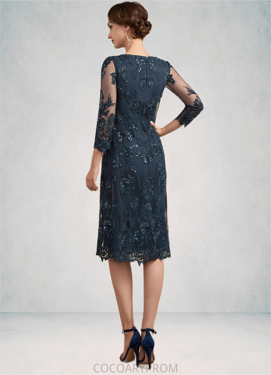 Kathryn Sheath/Column Scoop Neck Knee-Length Chiffon Lace Mother of the Bride Dress With Sequins DA8126P0014771