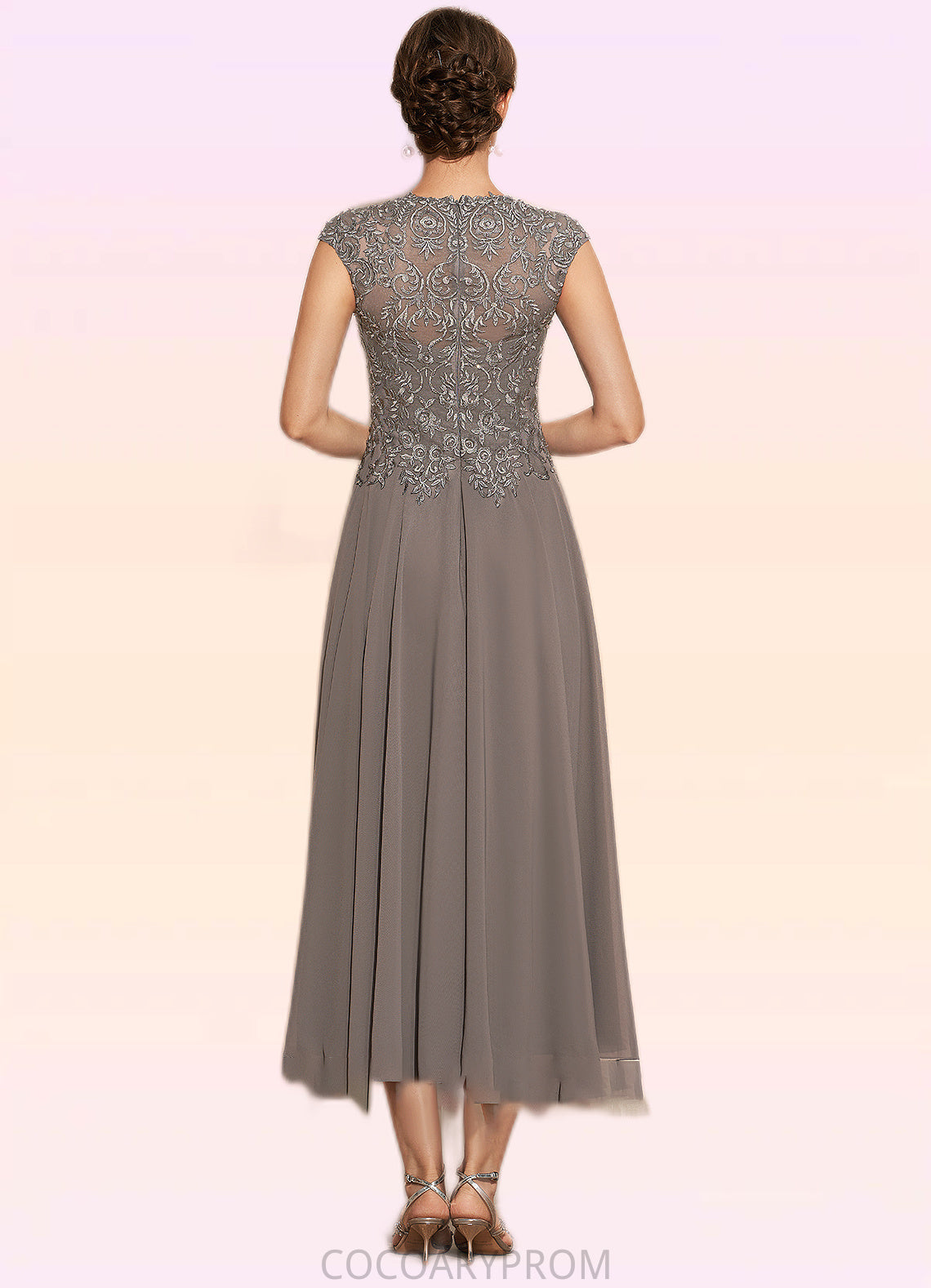 Scarlett A-Line Scoop Neck Tea-Length Chiffon Lace Mother of the Bride Dress With Beading DA8126P0014774