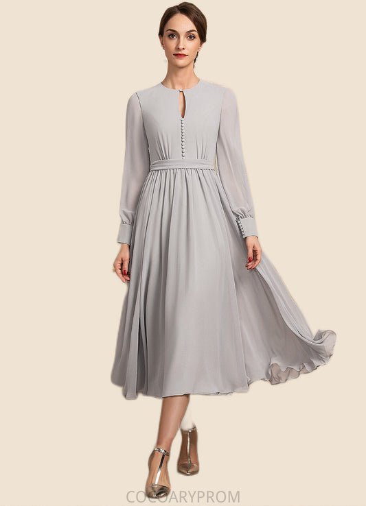 Ainsley A-Line Scoop Neck Tea-Length Chiffon Mother of the Bride Dress With Bow(s) DA8126P0014779