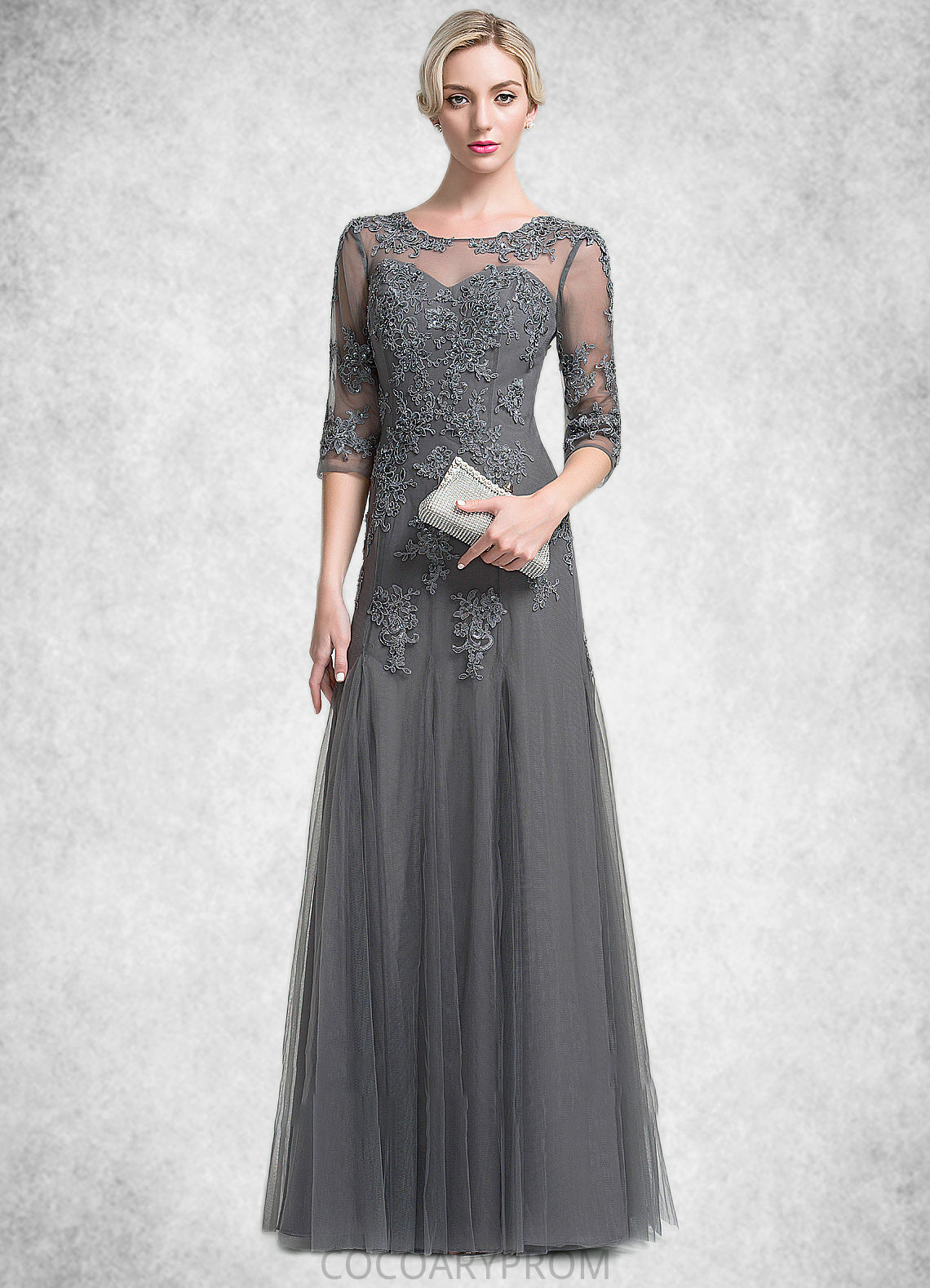 Taylor A-Line/Princess Scoop Neck Floor-Length Tulle Mother of the Bride Dress With Beading Sequins DA8126P0014782