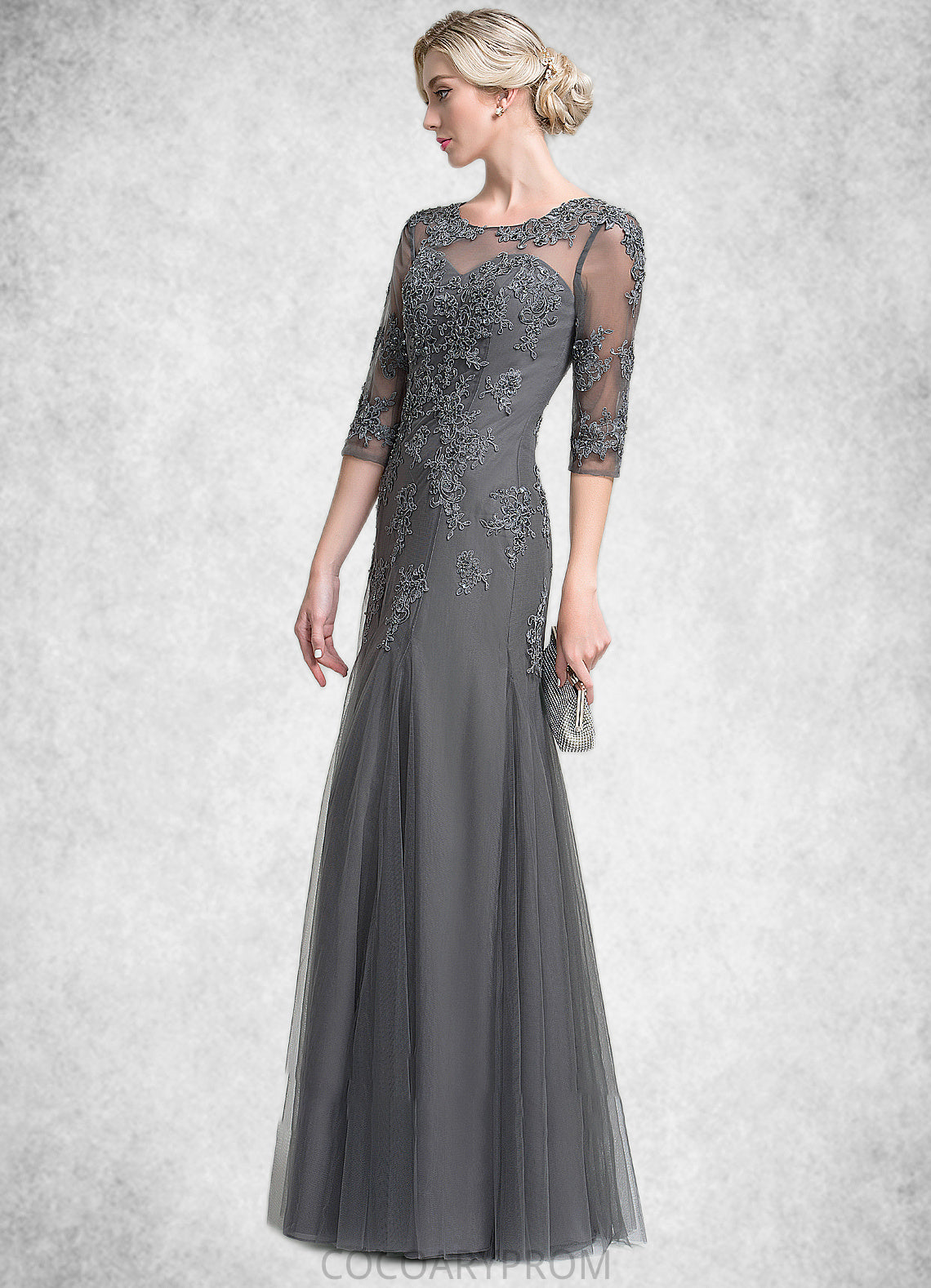 Taylor A-Line/Princess Scoop Neck Floor-Length Tulle Mother of the Bride Dress With Beading Sequins DA8126P0014782