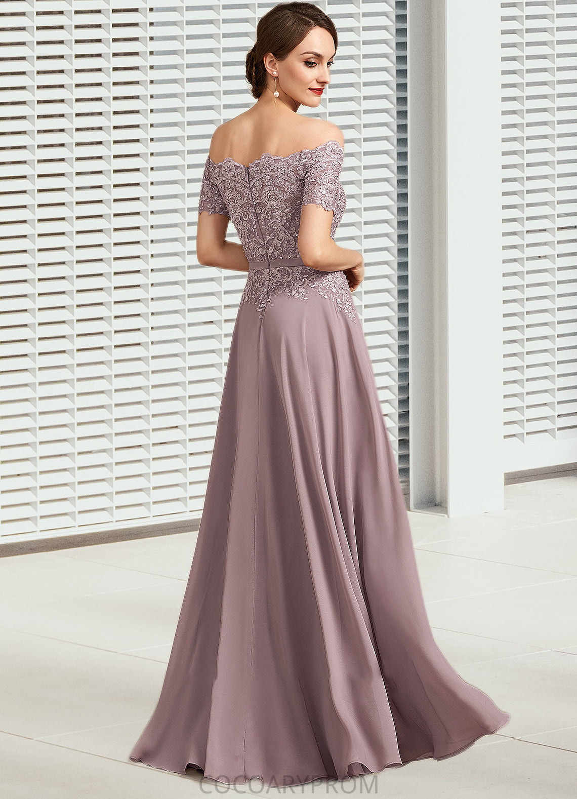 Kennedy A-Line Off-the-Shoulder Floor-Length Chiffon Lace Mother of the Bride Dress With Beading Sequins DA8126P0014785