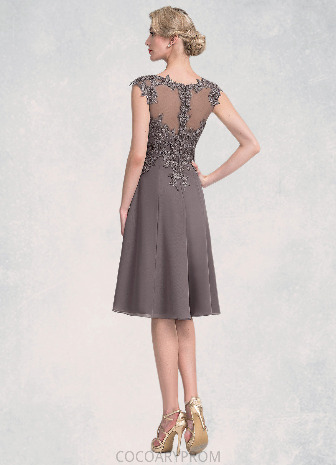 Mercedes A-Line Scoop Neck Knee-Length Chiffon Lace Mother of the Bride Dress DA8126P0014790