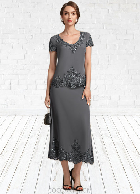 Ashly A-Line Scoop Neck Tea-Length Chiffon Lace Mother of the Bride Dress With Sequins DA8126P0014800