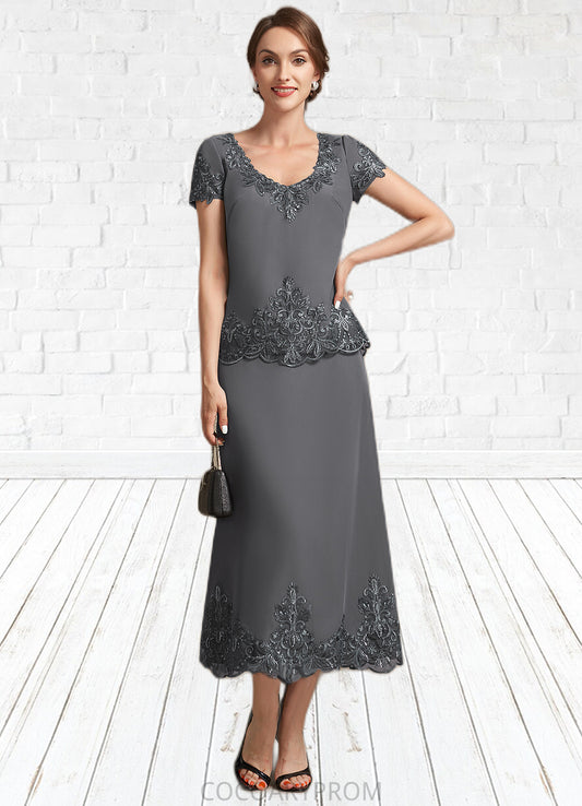 Ashly A-Line Scoop Neck Tea-Length Chiffon Lace Mother of the Bride Dress With Sequins DA8126P0014800