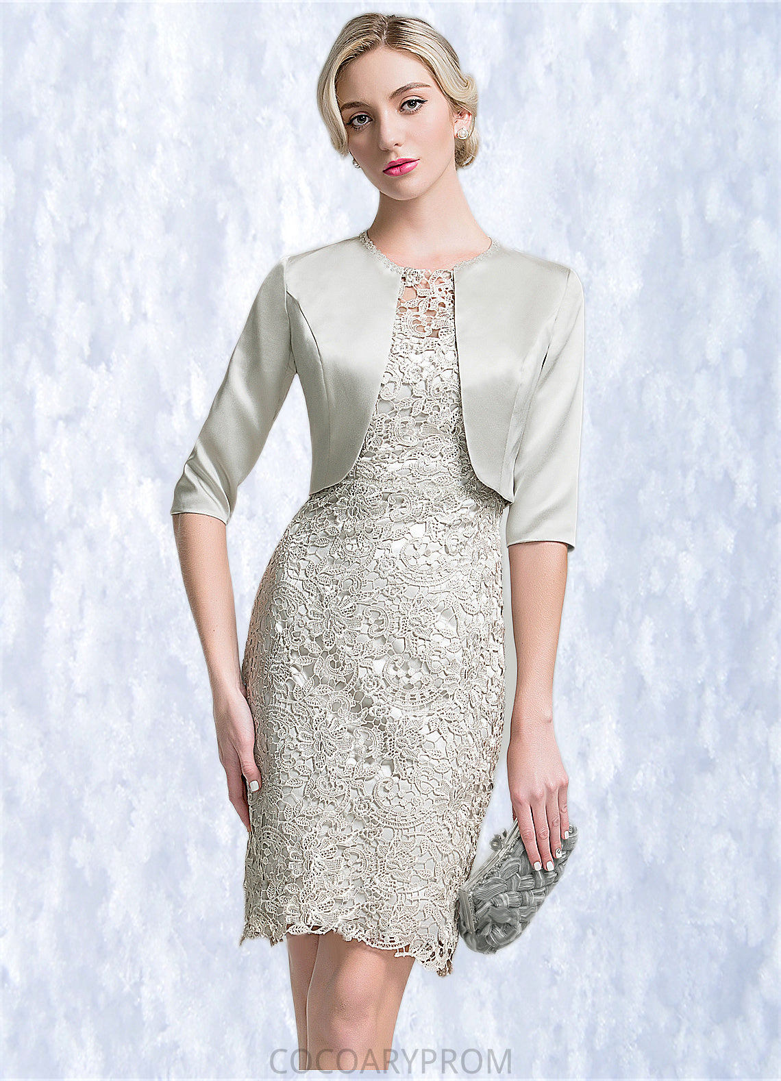 Chasity Sheath/Column Scoop Neck Knee-Length Lace Mother of the Bride Dress DA8126P0014802