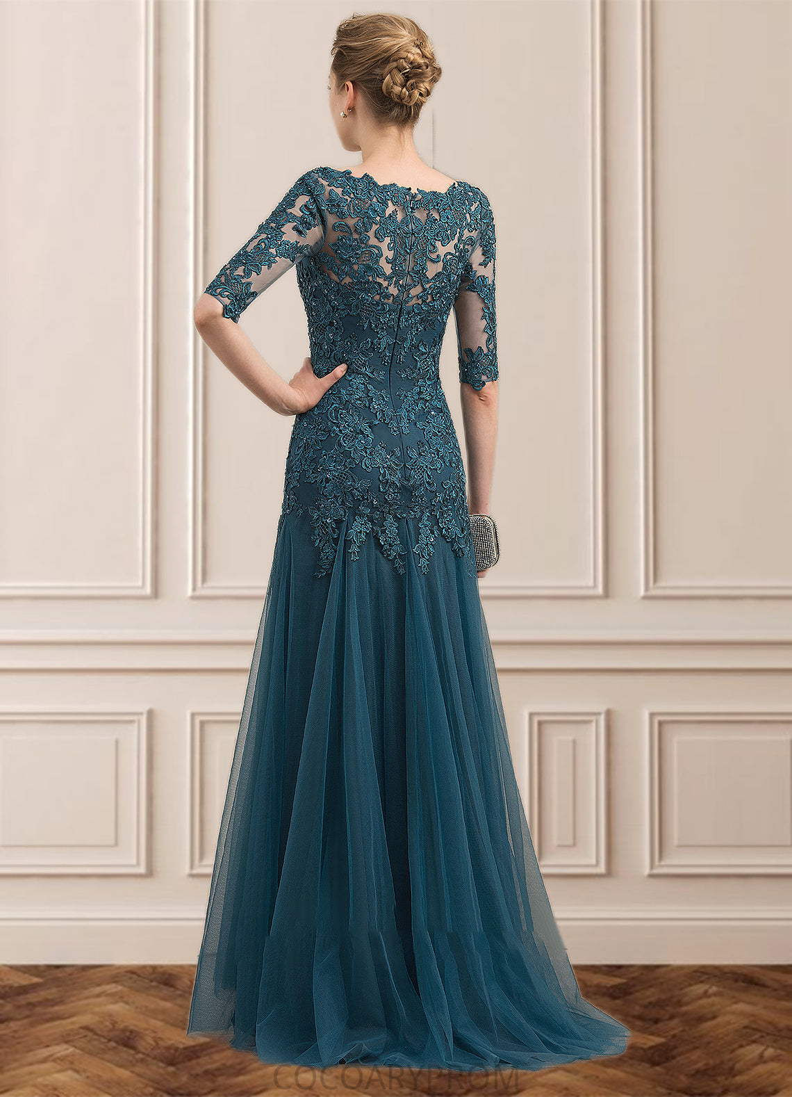 Madge Trumpet/Mermaid V-neck Sweep Train Tulle Lace Mother of the Bride Dress With Beading Sequins DA8126P0014804