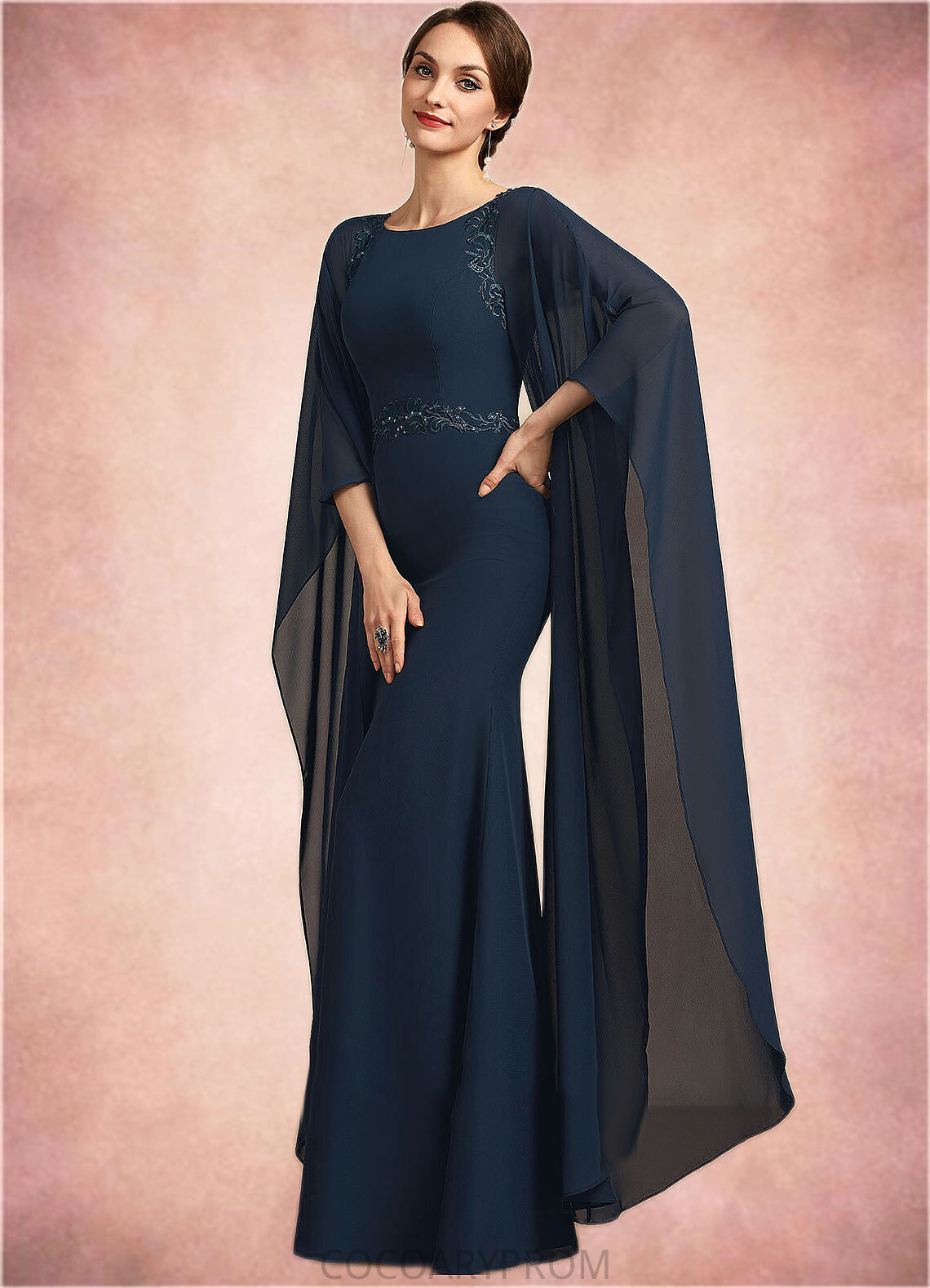 Mareli Sheath/Column Scoop Neck Floor-Length Chiffon Mother of the Bride Dress With Lace Sequins DA8126P0014806