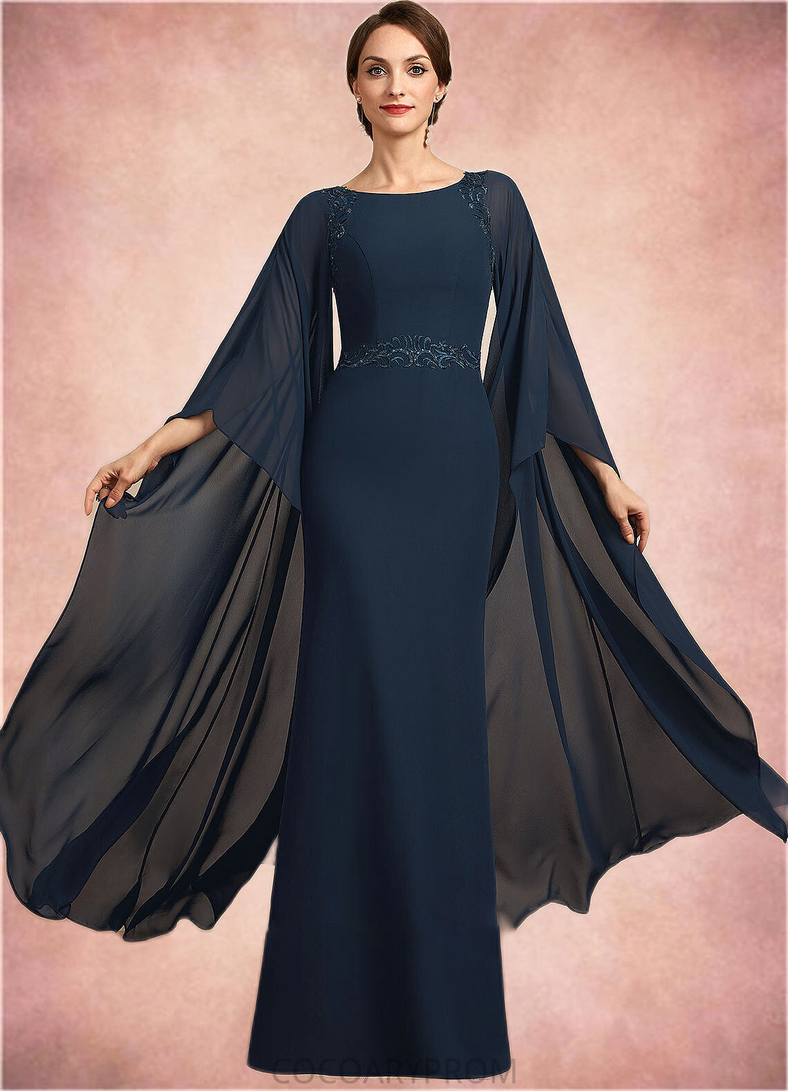 Mareli Sheath/Column Scoop Neck Floor-Length Chiffon Mother of the Bride Dress With Lace Sequins DA8126P0014806