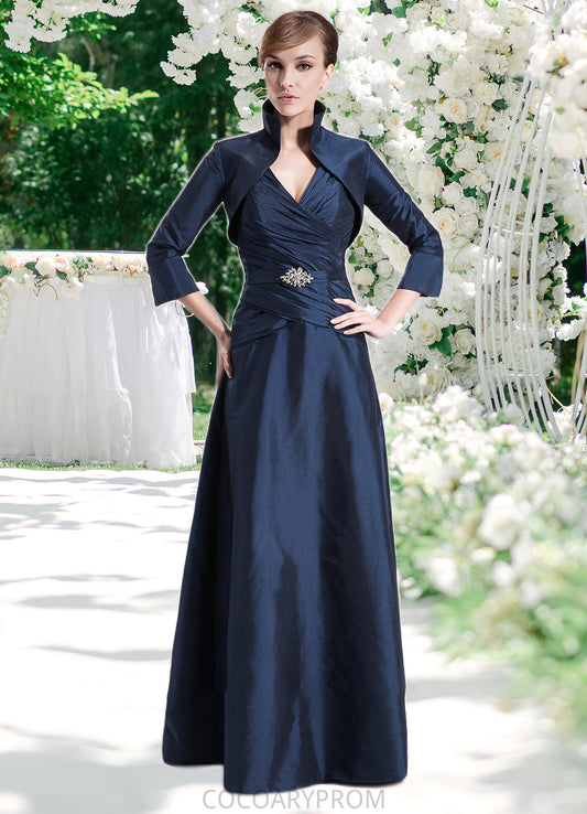 Alissa A-Line V-neck Floor-Length Taffeta Mother of the Bride Dress With Ruffle Beading DA8126P0014807