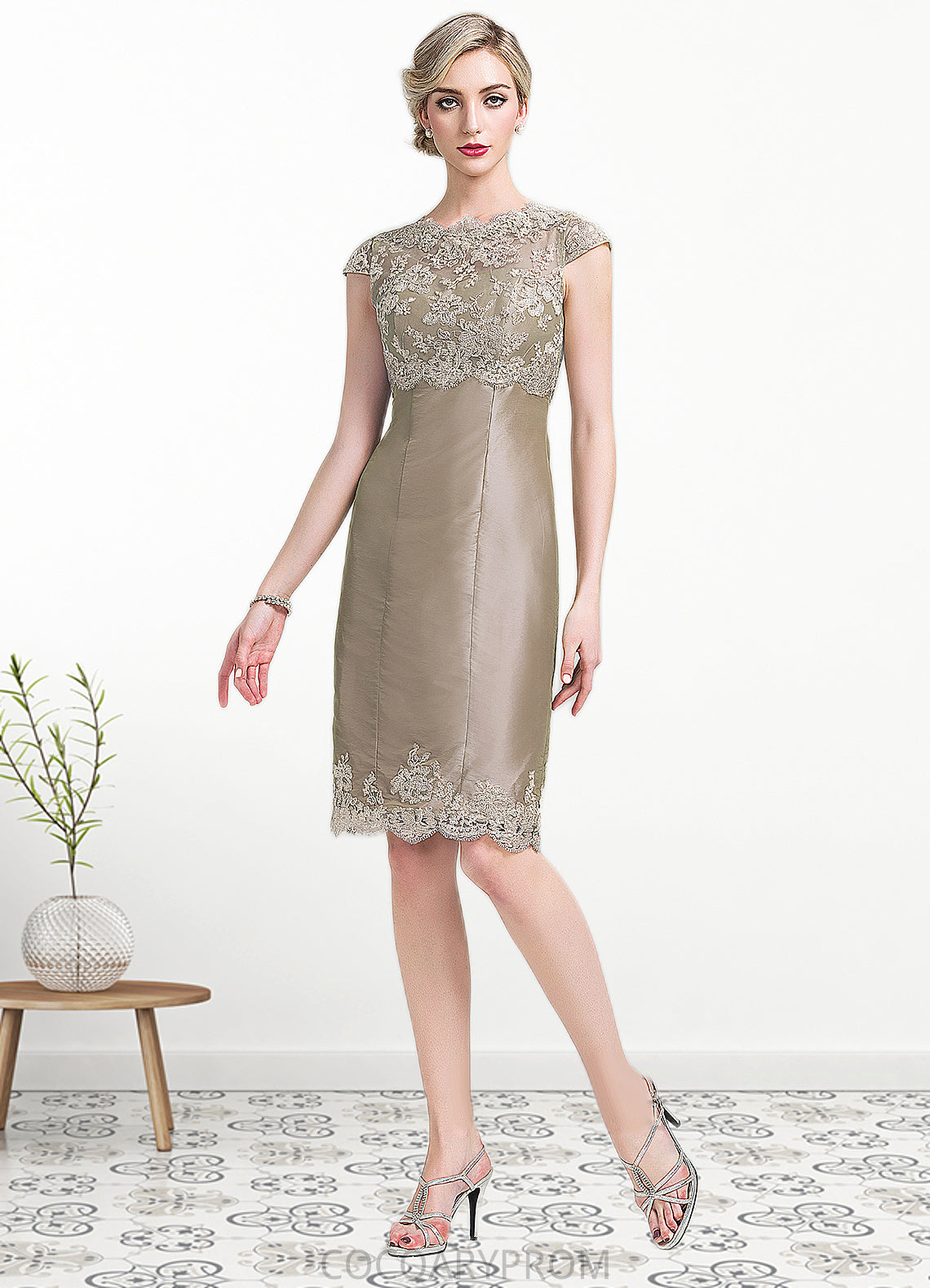 Eliza Sheath/Column Scoop Neck Knee-Length Taffeta Mother of the Bride Dress DA8126P0014808