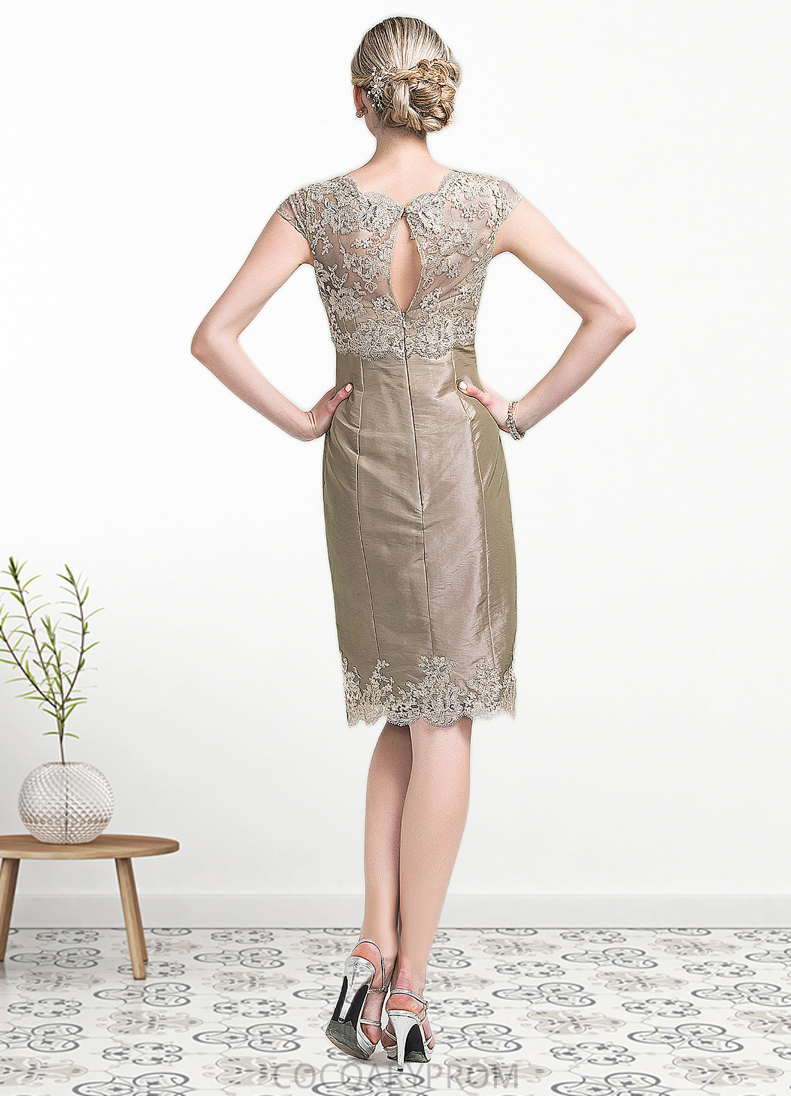 Eliza Sheath/Column Scoop Neck Knee-Length Taffeta Mother of the Bride Dress DA8126P0014808