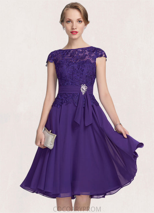 Taniya A-Line Scoop Neck Knee-Length Chiffon Lace Mother of the Bride Dress With Beading DA8126P0014814