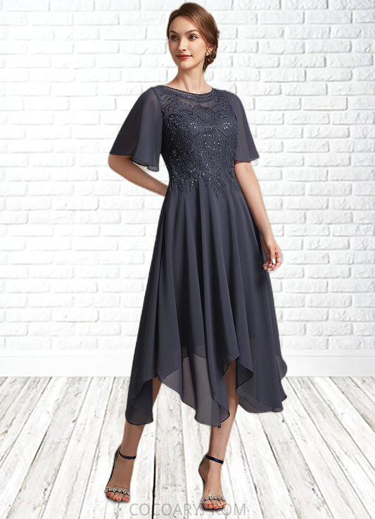 Maya A-Line Scoop Neck Tea-Length Chiffon Lace Mother of the Bride Dress With Sequins DA8126P0014830