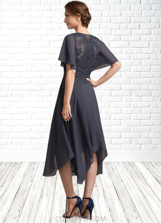 Maya A-Line Scoop Neck Tea-Length Chiffon Lace Mother of the Bride Dress With Sequins DA8126P0014830