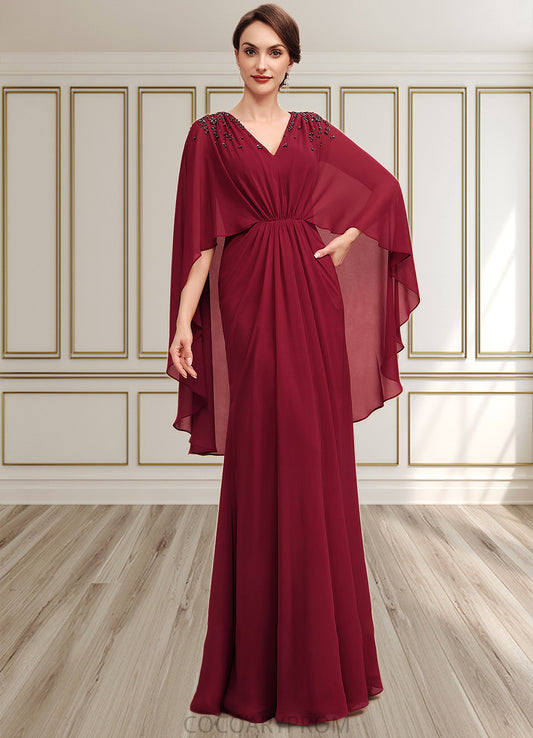 Jade A-Line V-neck Floor-Length Chiffon Mother of the Bride Dress With Ruffle Beading Sequins DA8126P0014833