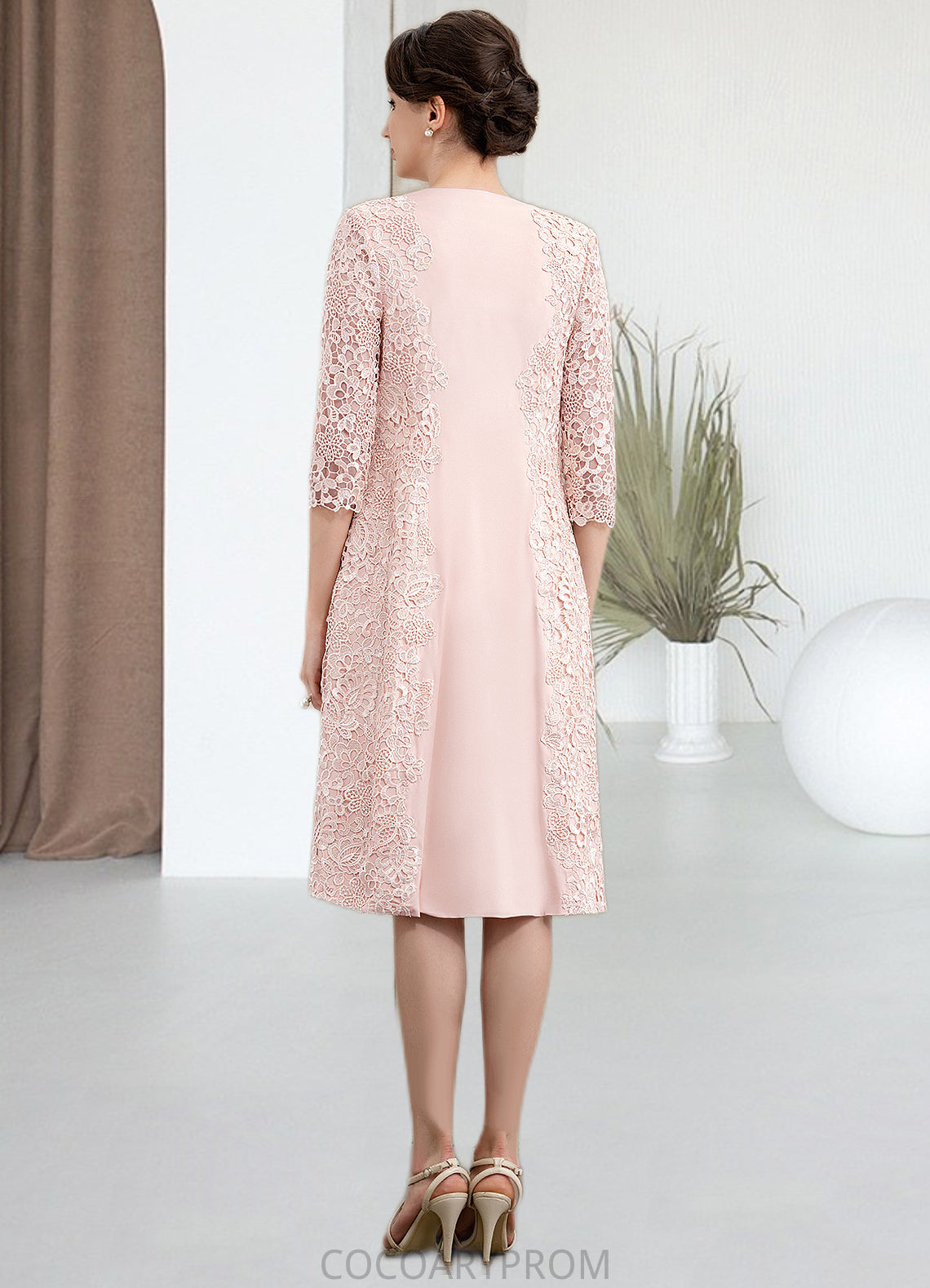 Hazel Sheath/Column Scoop Neck Knee-Length Lace Stretch Crepe Mother of the Bride Dress DA8126P0014843