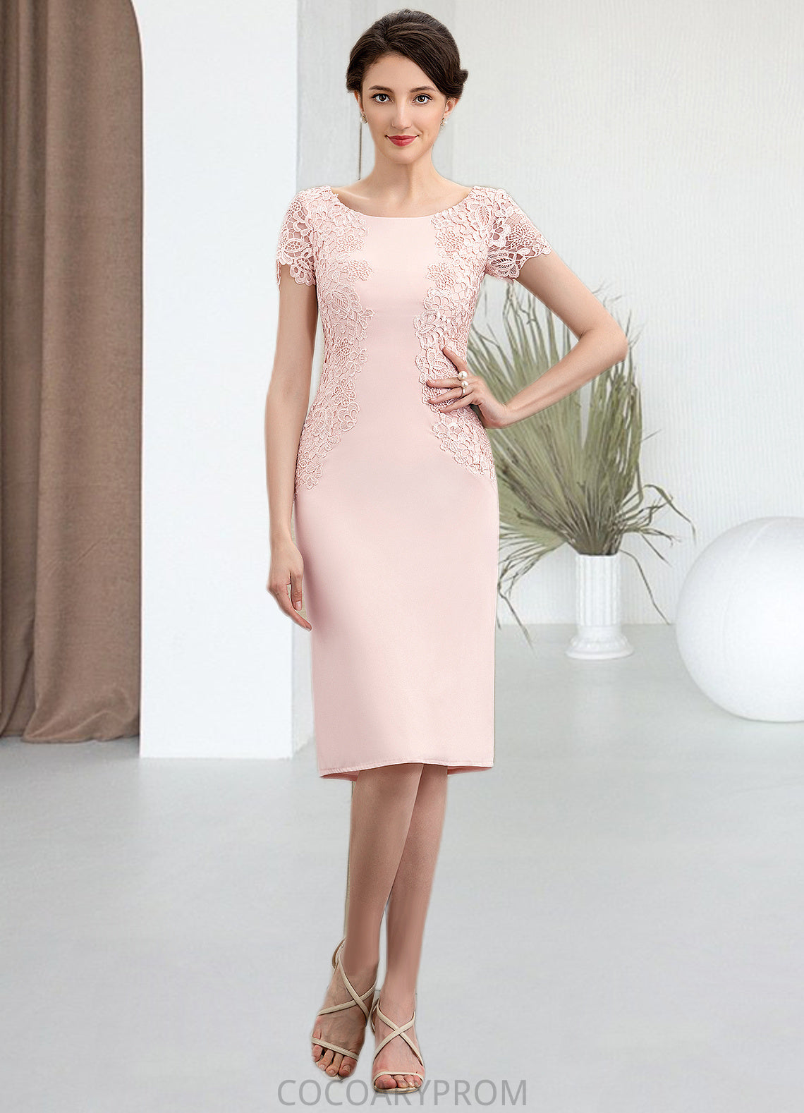 Hazel Sheath/Column Scoop Neck Knee-Length Lace Stretch Crepe Mother of the Bride Dress DA8126P0014843