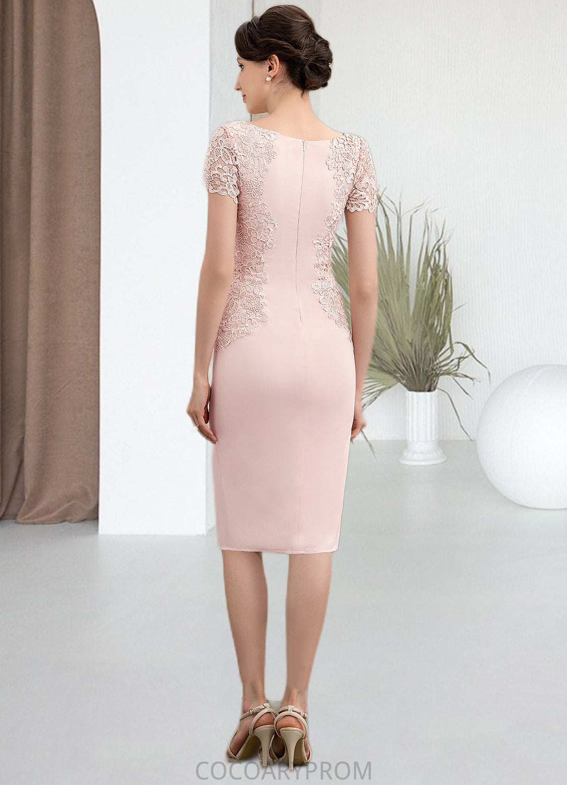 Hazel Sheath/Column Scoop Neck Knee-Length Lace Stretch Crepe Mother of the Bride Dress DA8126P0014843