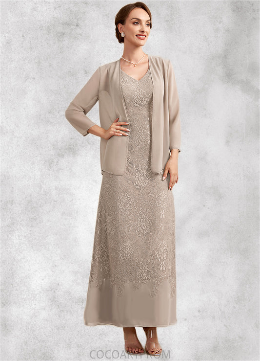 Caitlin A-Line V-neck Ankle-Length Chiffon Lace Mother of the Bride Dress DA8126P0014851