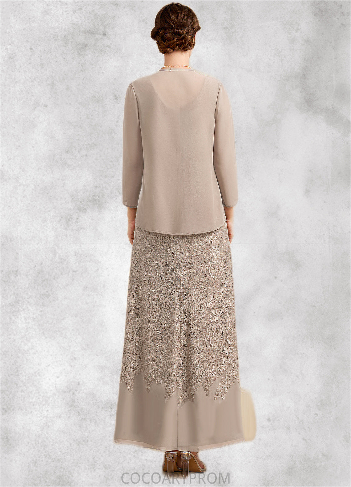 Caitlin A-Line V-neck Ankle-Length Chiffon Lace Mother of the Bride Dress DA8126P0014851