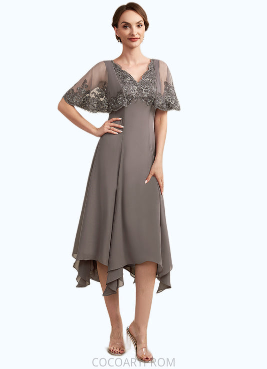 Tatiana A-Line V-neck Tea-Length Chiffon Lace Mother of the Bride Dress With Beading Sequins DA8126P0014852