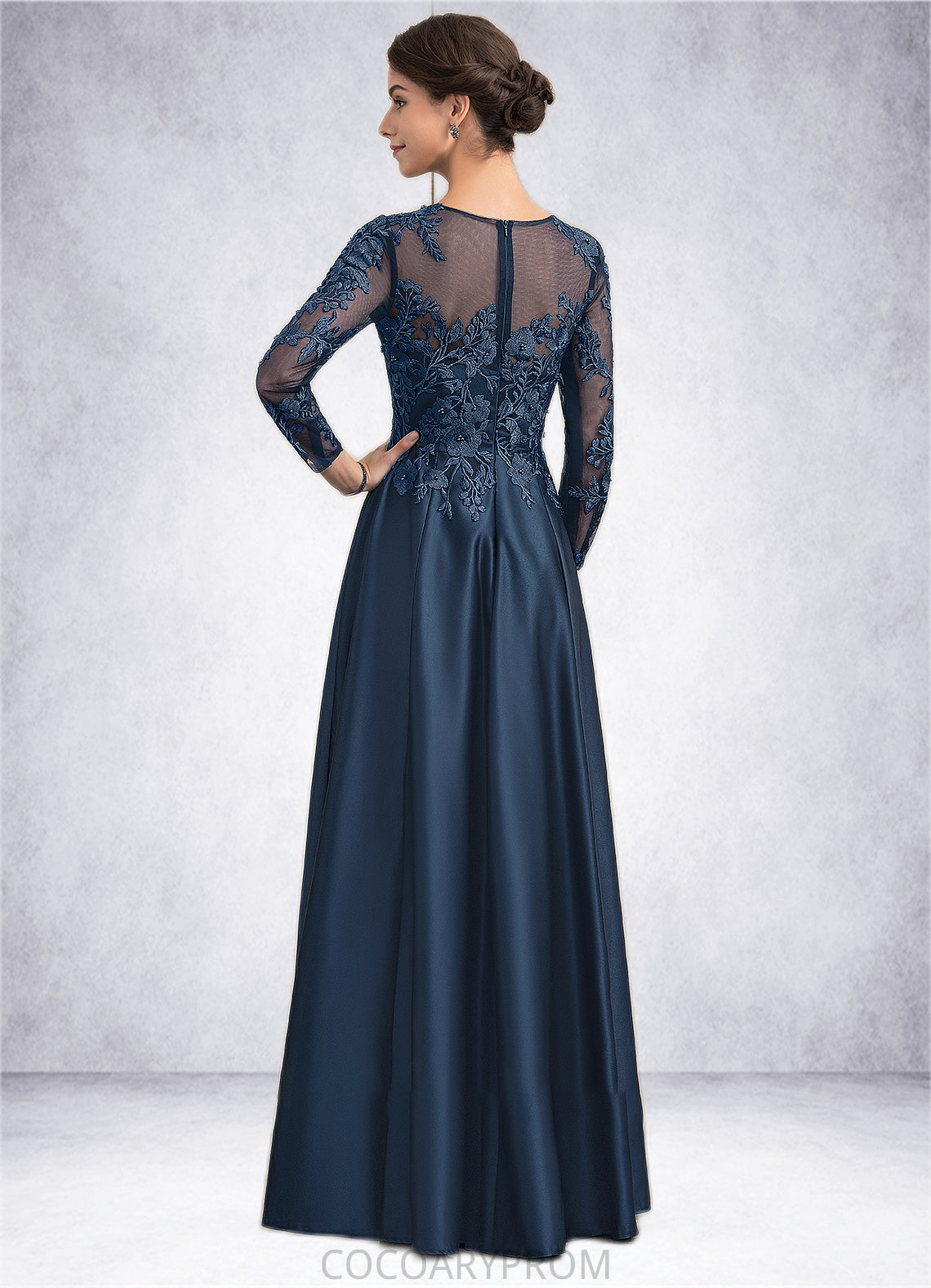 Penelope A-Line Scoop Neck Floor-Length Satin Lace Mother of the Bride Dress With Beading DA8126P0014858