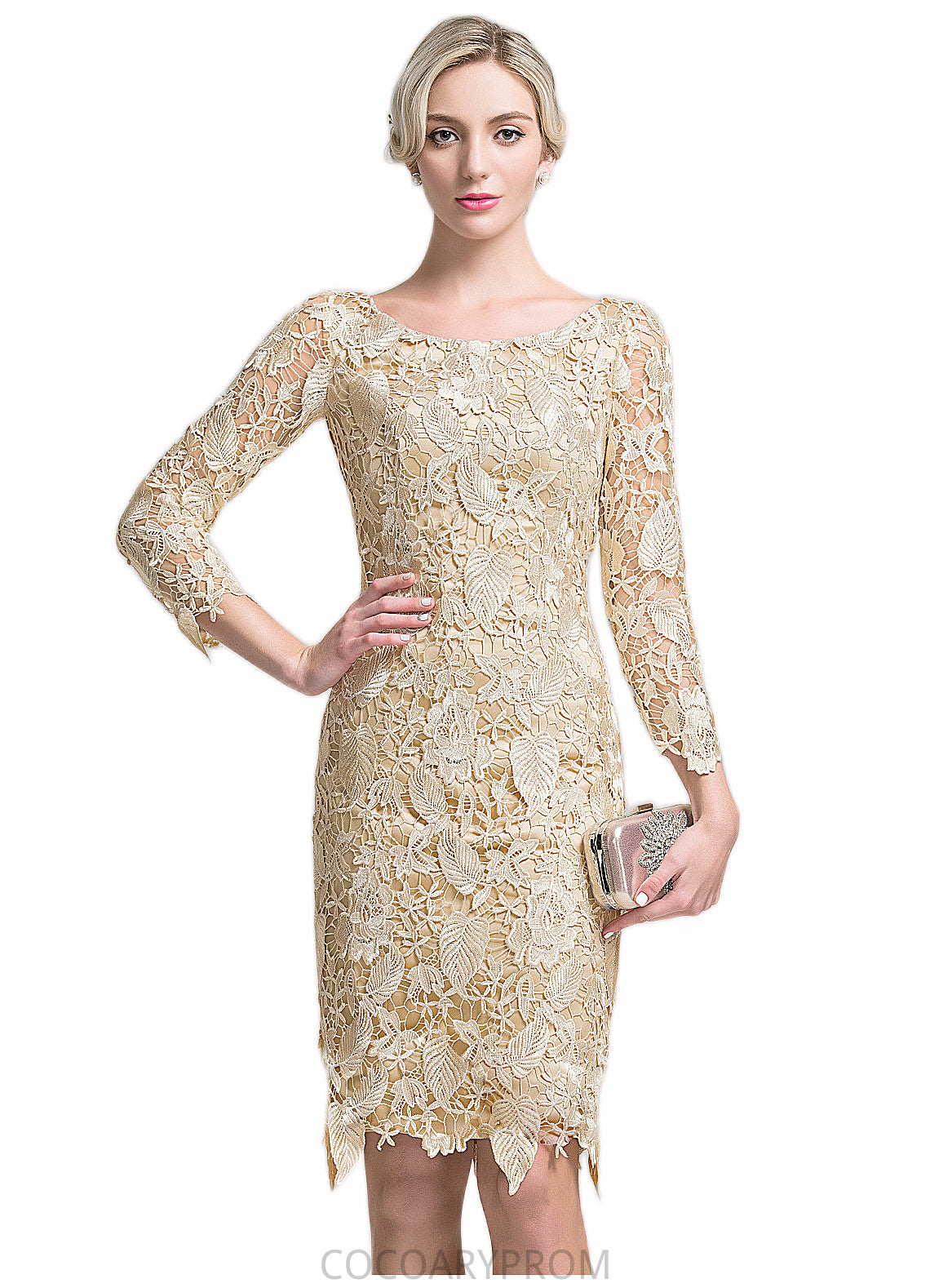 Skylar Sheath/Column Scoop Neck Knee-Length Lace Mother of the Bride Dress DA8126P0014865