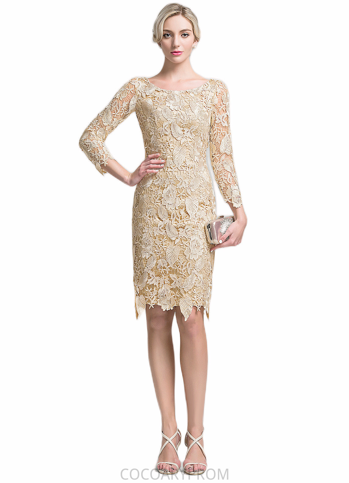 Skylar Sheath/Column Scoop Neck Knee-Length Lace Mother of the Bride Dress DA8126P0014865