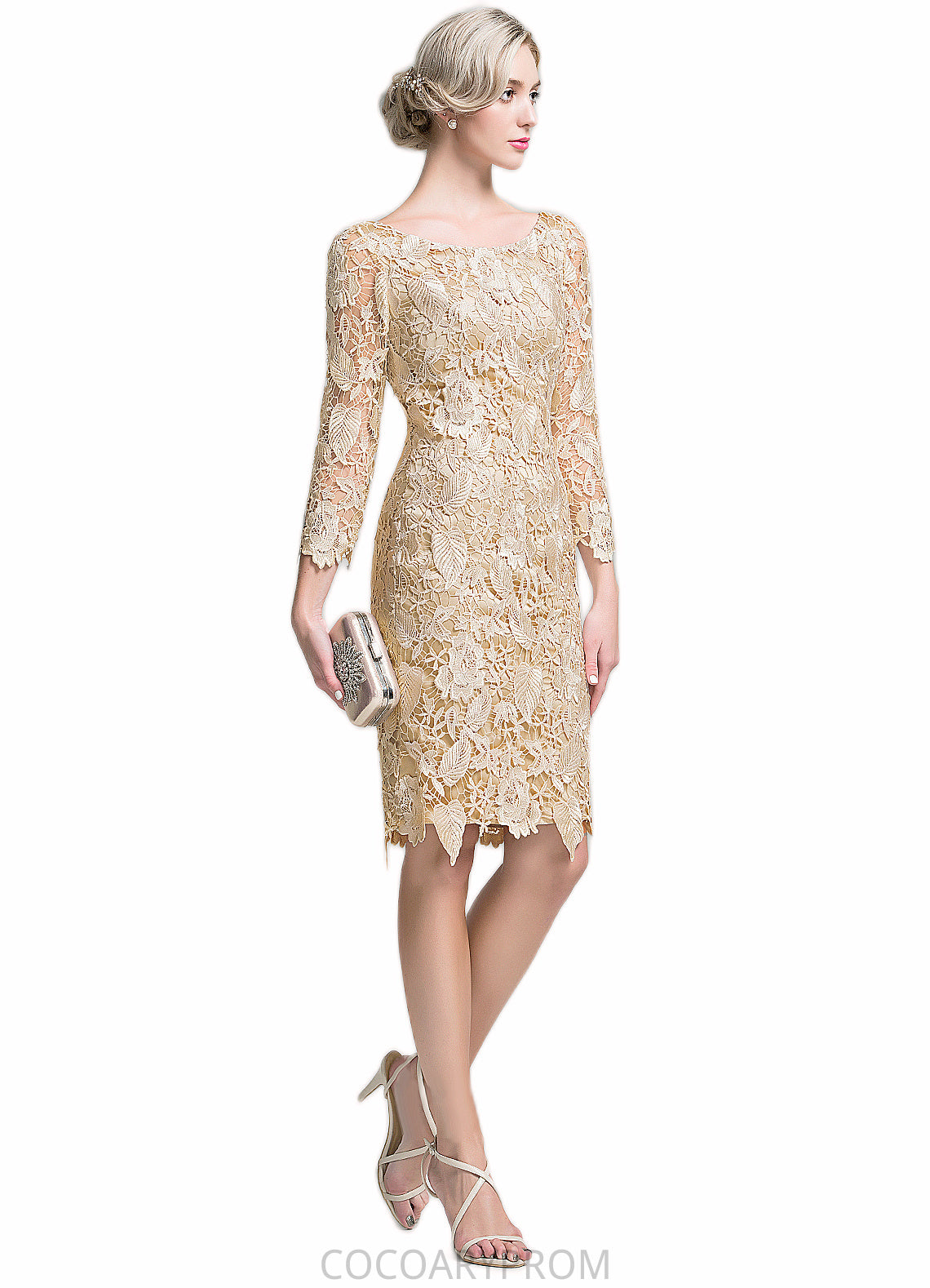 Skylar Sheath/Column Scoop Neck Knee-Length Lace Mother of the Bride Dress DA8126P0014865