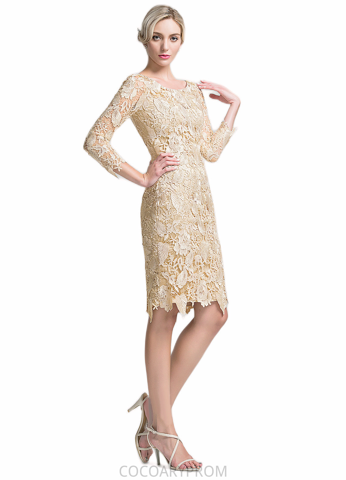 Skylar Sheath/Column Scoop Neck Knee-Length Lace Mother of the Bride Dress DA8126P0014865