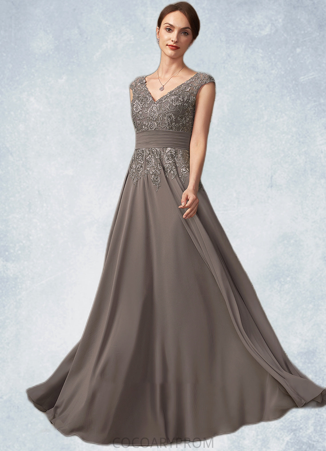 Julianna A-Line V-neck Floor-Length Chiffon Lace Mother of the Bride Dress With Ruffle Sequins DA8126P0014870