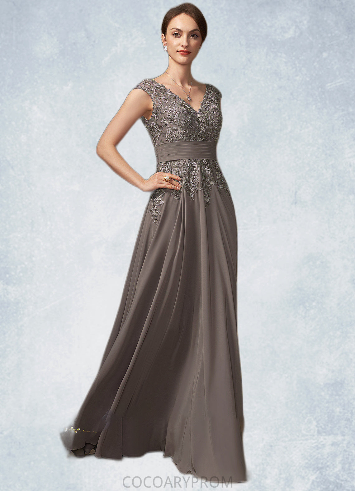 Julianna A-Line V-neck Floor-Length Chiffon Lace Mother of the Bride Dress With Ruffle Sequins DA8126P0014870