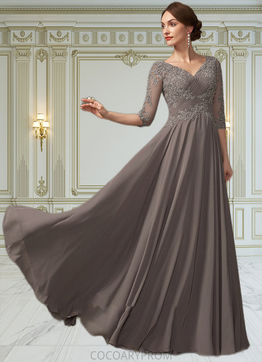 Amanda A-Line V-neck Floor-Length Chiffon Lace Mother of the Bride Dress With Beading Sequins DA8126P0014876