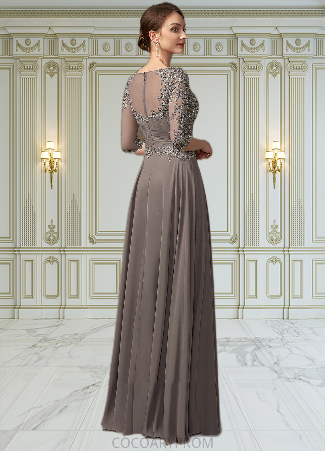 Amanda A-Line V-neck Floor-Length Chiffon Lace Mother of the Bride Dress With Beading Sequins DA8126P0014876