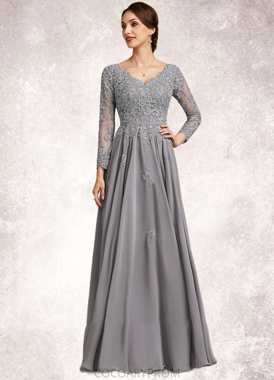 Everleigh A-Line V-neck Floor-Length Chiffon Lace Mother of the Bride Dress DA8126P0014881